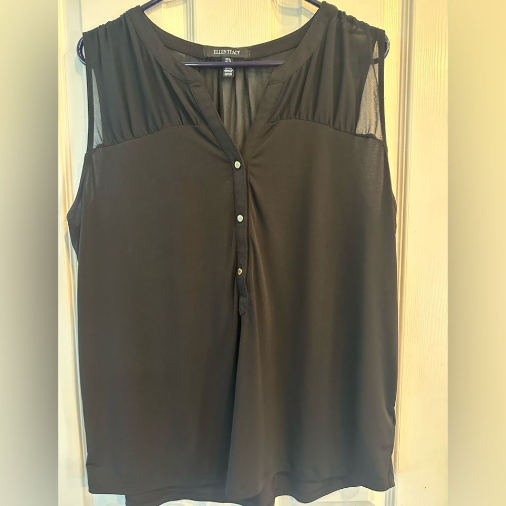 Sheer Black Sleeveless Top, elegant, lightweight and flattering, XL